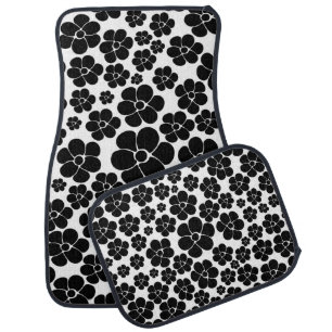 Flower Pattern - Black and White Car Floor Mat