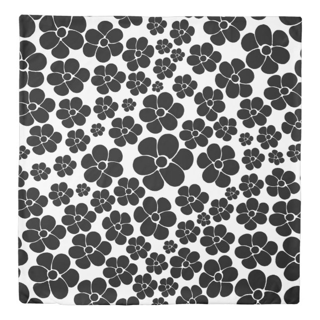 Flower Pattern - Black and White Duvet Cover (Front)