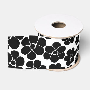 Flower Pattern - Black and White Grosgrain Ribbon