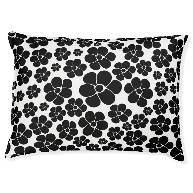 Flower Pattern - Black and White Pet Bed (Front)
