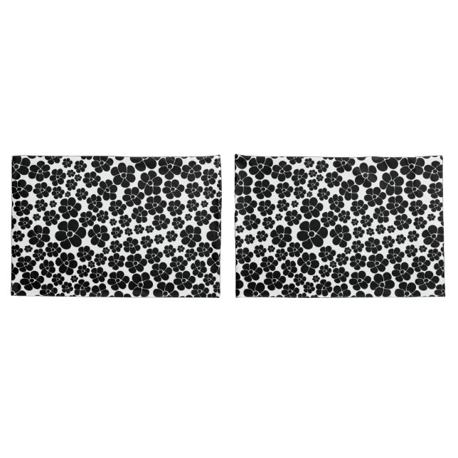 Flower Pattern - Black and White Pillow Case (Back-Set)