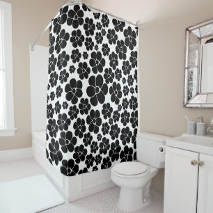 Flower Pattern - Black and White Throw Pillow Shower Curtain