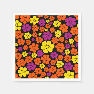 Flower Pattern - Black, Pink, Orange and Yellow Napkins