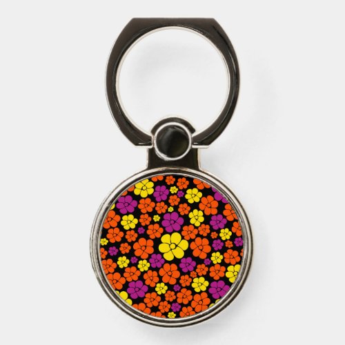 Flower Pattern _ Black Pink Orange and Yellow  Phone Ring Stand