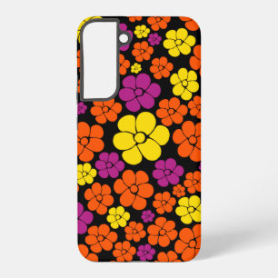 Flower Pattern - Black, Pink, Orange and Yellow  Samsung Galaxy S22+ Case