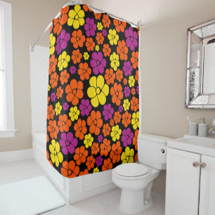 Flower Pattern - Black, Pink, Orange and Yellow Shower Curtain