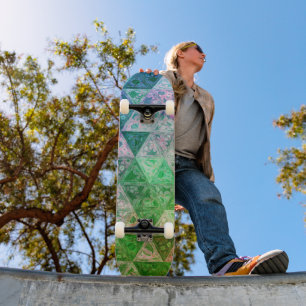 Flower Pattern Blue and Green Skateboard Deck