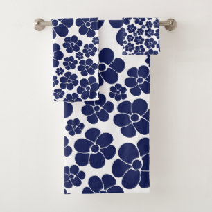 Flower Pattern - Blue and White Bath Towel Set