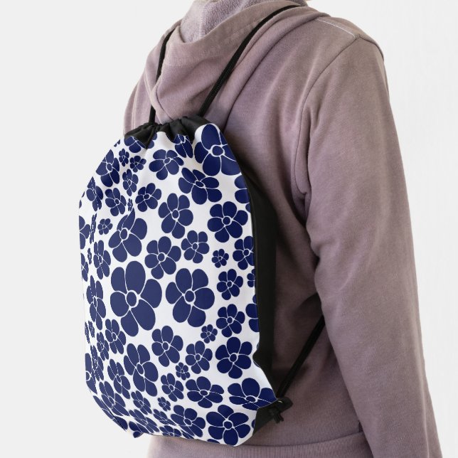 Flower Pattern - Blue and White Drawstring Bag (Insitu)