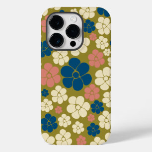 Flower Pattern - Blue, Olive Green, Pink and Cream Case-Mate iPhone 14 Pro Case