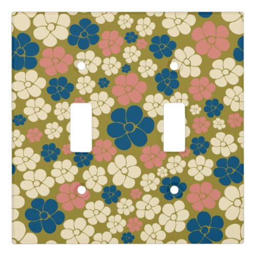 Flower Pattern _ Blue Olive Green Pink and Cream Light Switch Cover