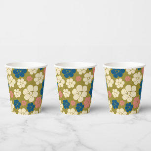 Flower Pattern - Blue, Olive Green, Pink and Cream Paper Cups