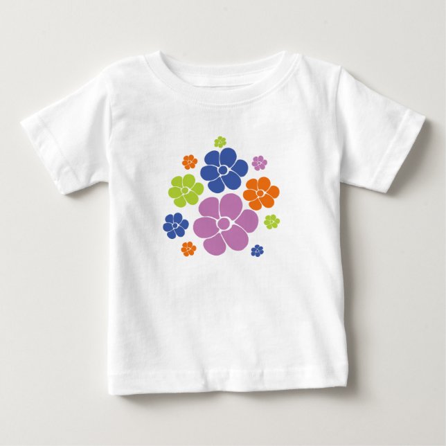 Flower Pattern - Blue, Orange, Purple, Green Baby T-Shirt (Front)