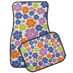 Flower Pattern - Blue, Orange, Purple, Green Car Floor Mat