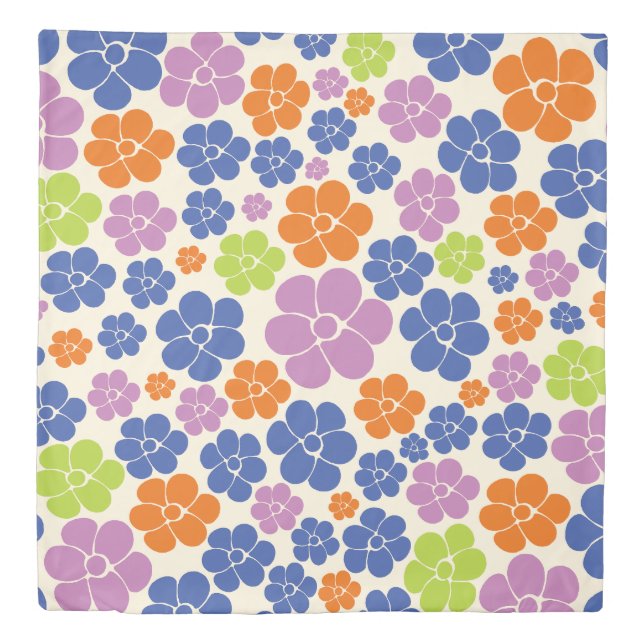Flower Pattern - Blue, Orange, Purple, Green Duvet Cover (Front)