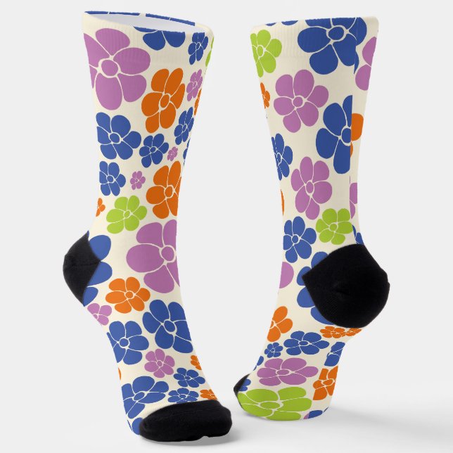 Flower Pattern - Blue, Orange, Purple, Green Socks (Angled)