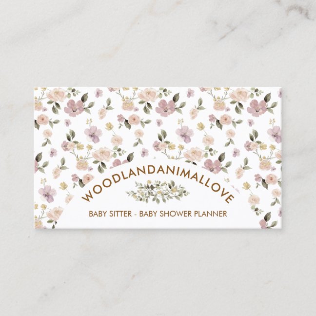 Flower Pattern Botanical Baby Sitter Business Card