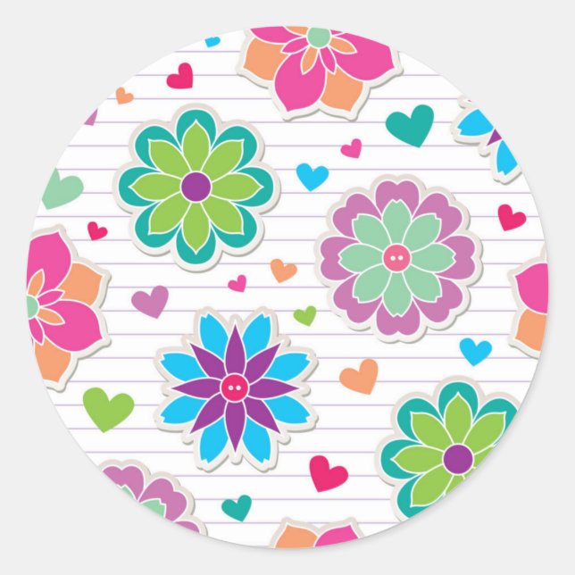 Flower pattern classic round sticker (Front)