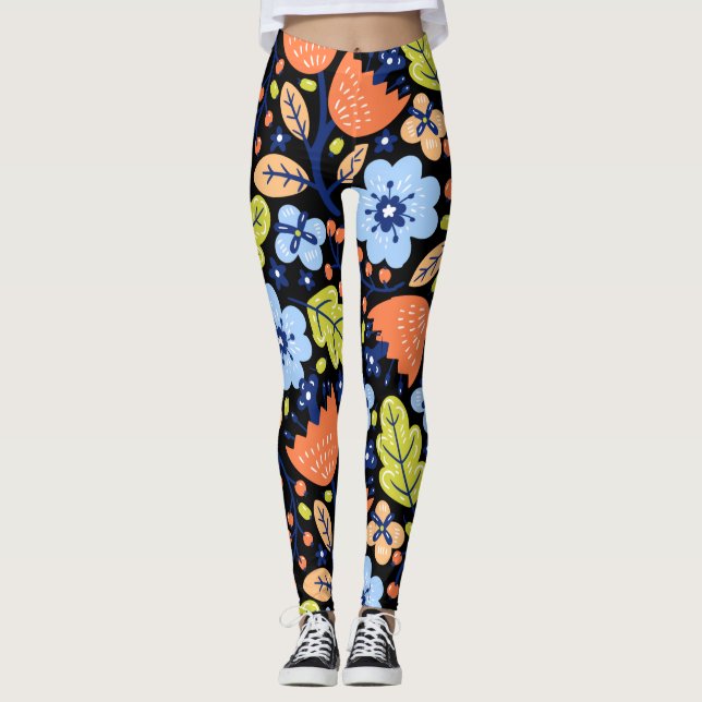 Flower pattern colorful shining leggings (Front)