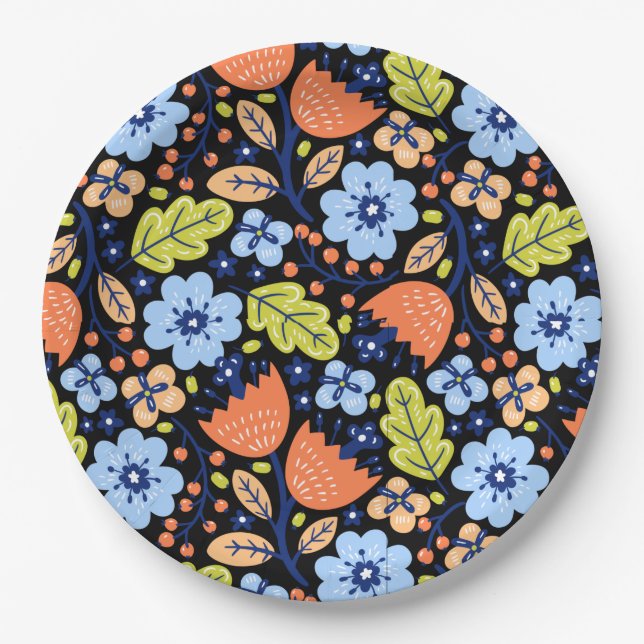 Flower pattern colorful shining    paper plates (Front)