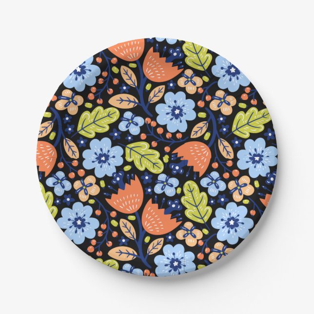 Flower pattern colorful shining  paper plates (Front)