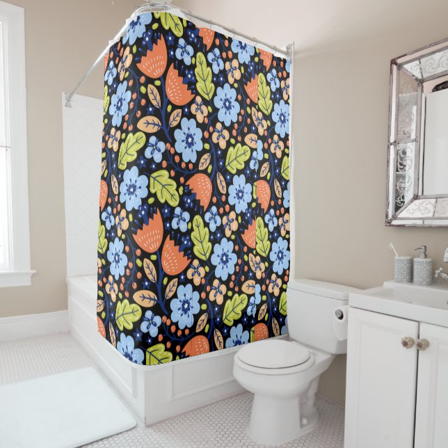 Flower pattern colorful shining   shower curtain (In Situ)