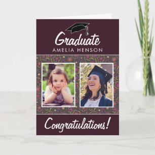 Flower Pattern Congratulations Graduate 2 Photo Card