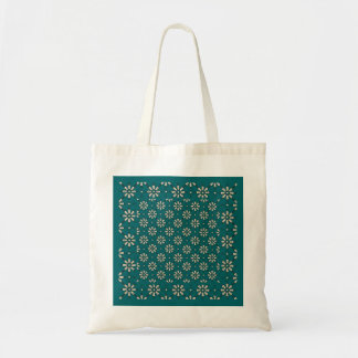 Flower Pattern, Cream, Dark Teal: Budget Tote Bag