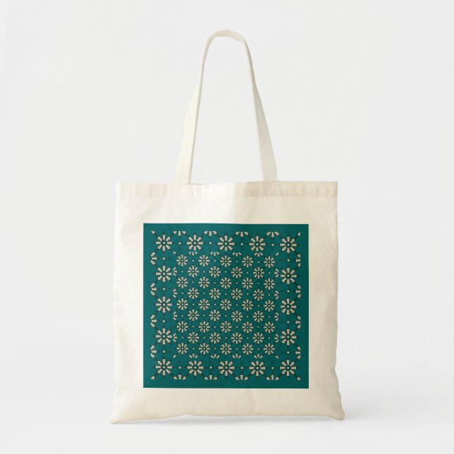 Flower Pattern, Cream, Dark Teal: Budget Tote Bag (Front)