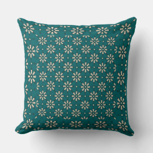 Flower Pattern, Cream, Dark Teal Pillow or Cushion