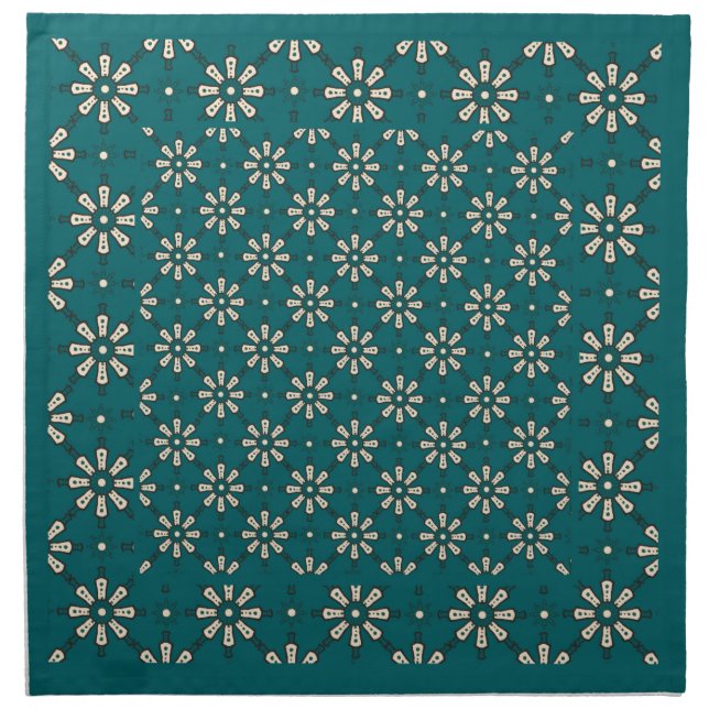 Flower Pattern, Cream, Dark Teal: Set of Napkins (Front)