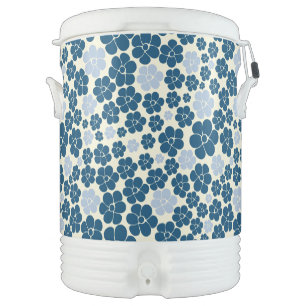 Flower Pattern - Dark Blue, Light Blue and Cream Beverage Cooler