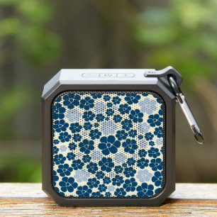 Flower Pattern - Dark Blue, Light Blue and Cream Bluetooth Speaker