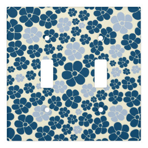 Flower Pattern - Dark Blue, Light Blue and Cream Light Switch Cover