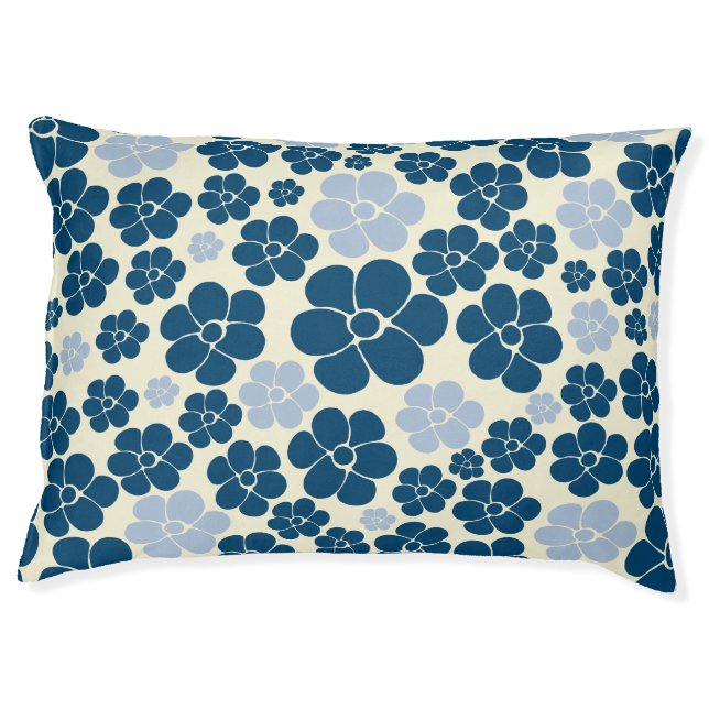 Flower Pattern - Dark Blue, Light Blue and Cream Pet Bed (Front)