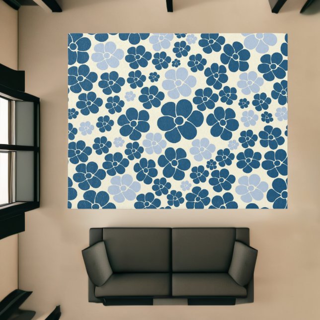 Flower Pattern - Dark Blue, Light Blue and Cream Rug (Insitu (Indoor 1))