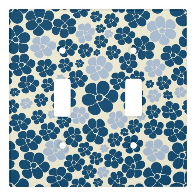 Flower Pattern - Dark Blue, Light Blue and Cream Switch Cover (Front)