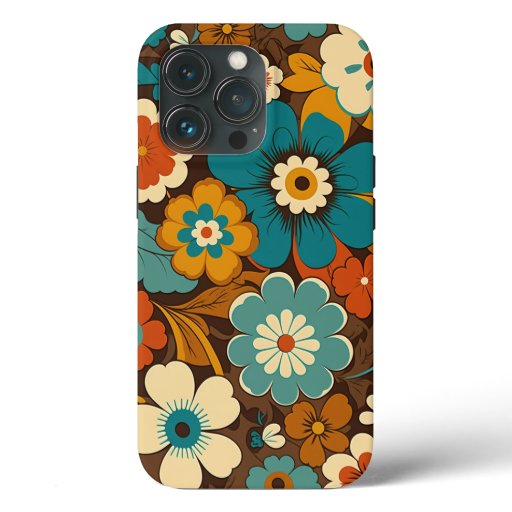 Flower Pattern Design Artwork Blue & Orange Color iPhone 13 Pro Case