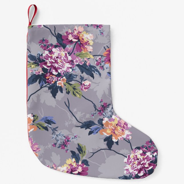 flower pattern design textile illustrationart, bac small christmas stocking (Front)