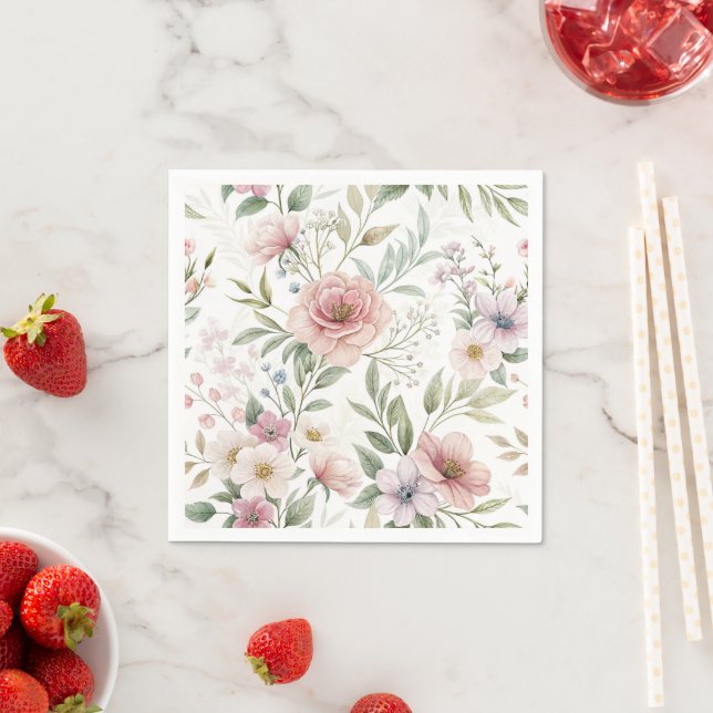 Flower Pattern Drawing Pastel Color Napkins (Insitu)