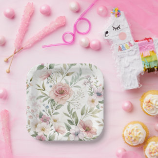 Flower Pattern Drawing Pastel Color Paper Plates