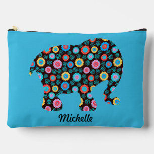 Flower Pattern Elephant on Blue Personalised Accessory Pouch