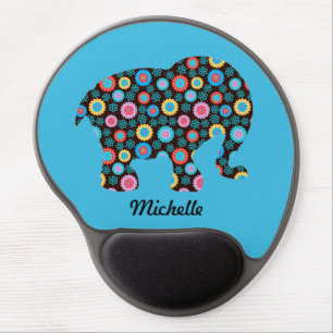 Flower Pattern Elephant on Blue Personalised Gel Mouse Pad