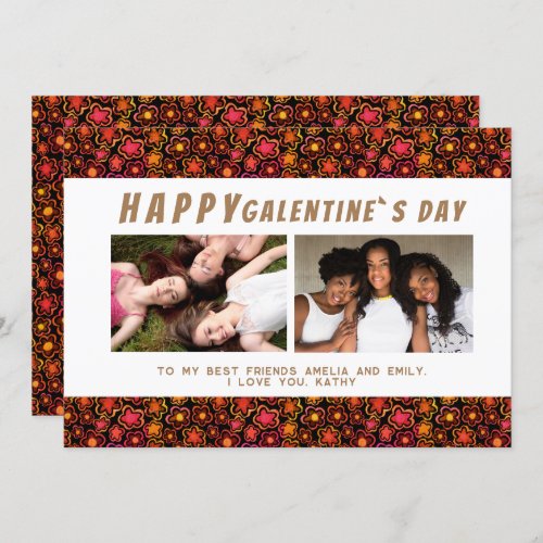 Flower Pattern Galentines Day Friends 2 Photo  Holiday Card