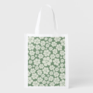 Flower Pattern - Green Grocery Bag