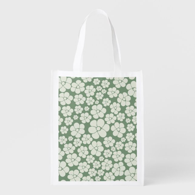 Flower Pattern - Green Grocery Bag (Front)