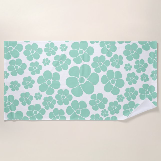 Flower Pattern - Green (Mint) Beach Towel (Front)