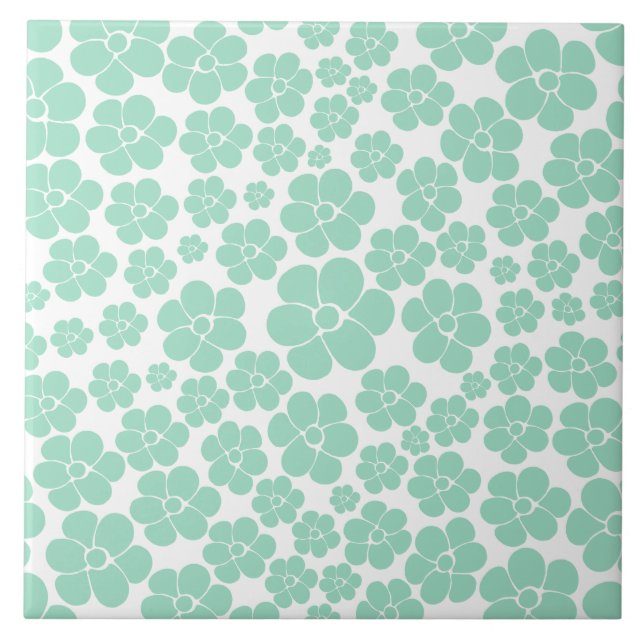 Flower Pattern - Green (Mint) Ceramic Tile (Front)