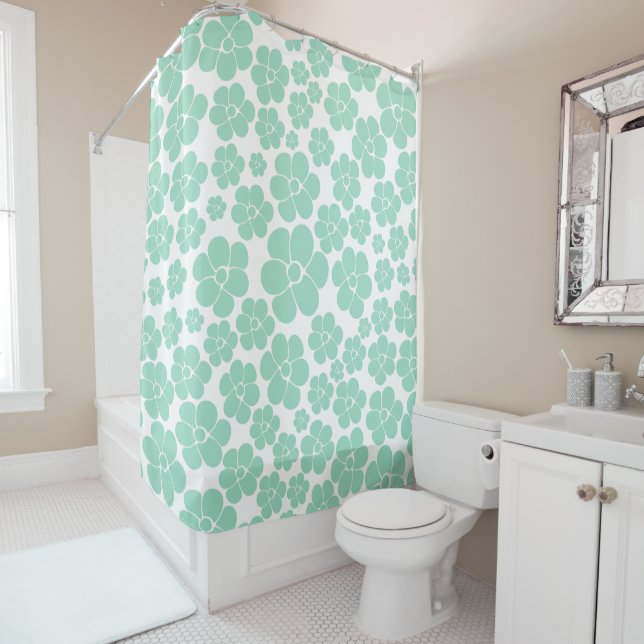 Flower Pattern - Green (Mint) Shower Curtain (In Situ)
