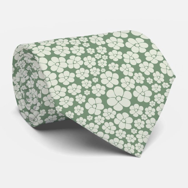 Flower Pattern - Green Neck Tie (Rolled)